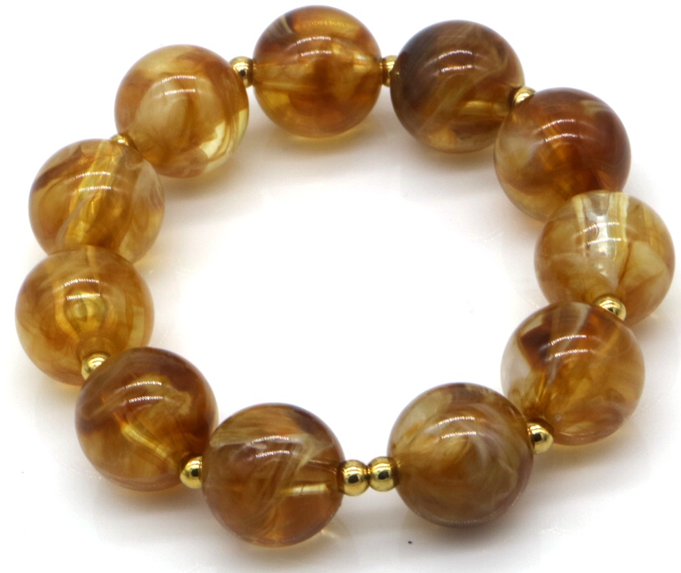 D-C21.1 B2582-043-9 Elastic Bracelet S. Steel and Acrylic Beads Brown