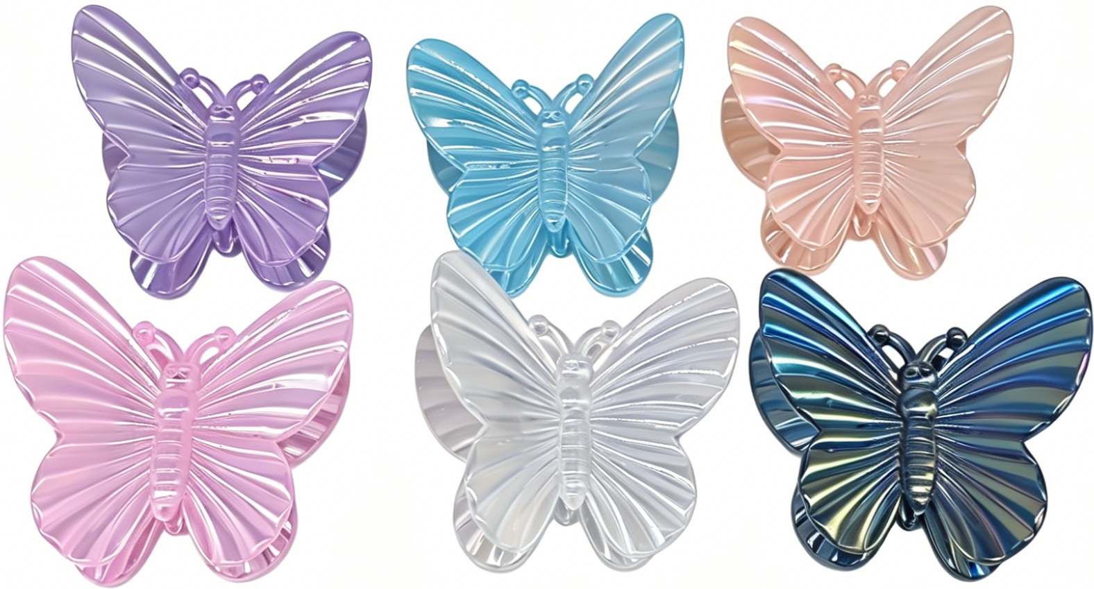 T-H3.1  H1124-004 Hair Claw Butterfly 7.5cm - Set 6pcs