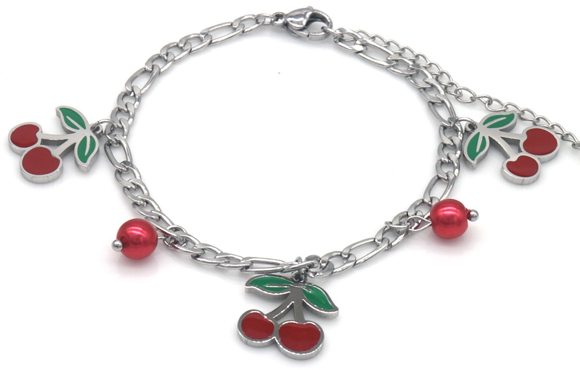 H-C5.2 B2503-044S S. Steel Bracelet Cherries 16-21cm