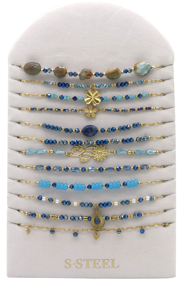 X-I9.2 N1144-007-2 S. Steel Necklace Set on Display - 12pcs Blue