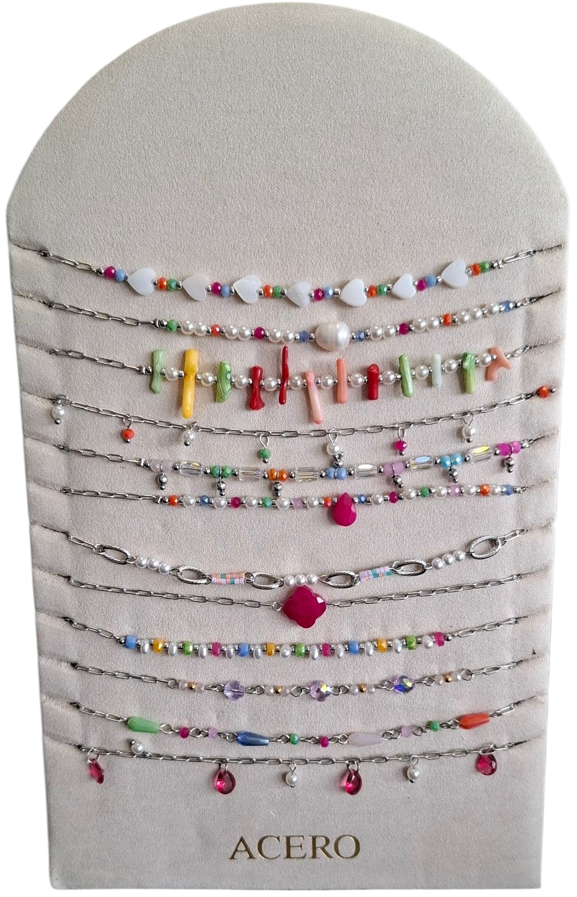 S-I4.2 N221-401S S. Steel Necklace Set on Display - 12pcs Multi