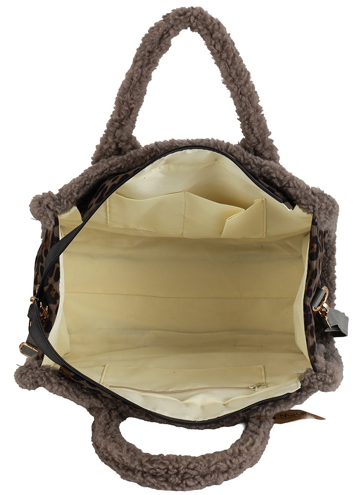 T-M4.1 BAG1021-014-2 Shopper Bag Teddy Leopard 33x26x13cm Grey
