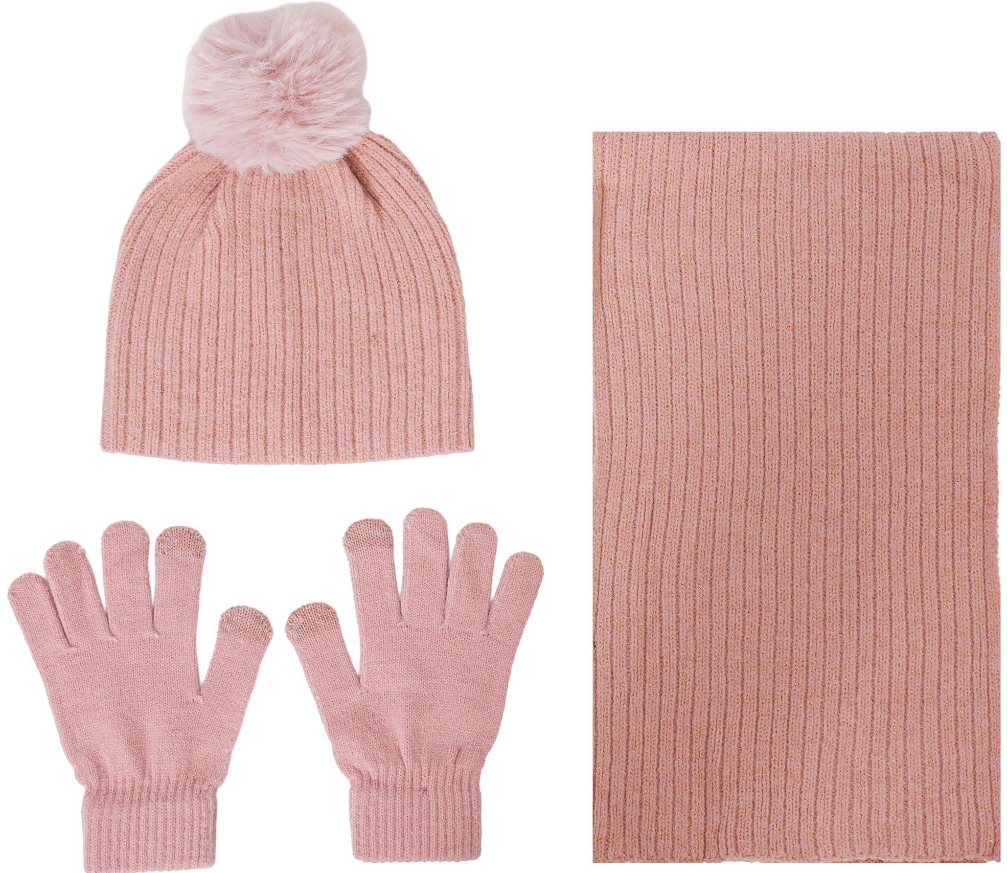 Y-E3.1 SGH1055-10-3 Winter Set Scarf - Hat - Gloves Glitter Pink