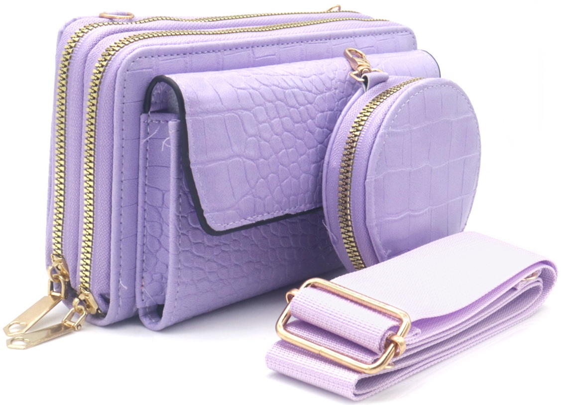 R-M2.1 BAG1010-003-5 PU Bag Croco with 10cm Wallet 19x11x6.5cm Purple