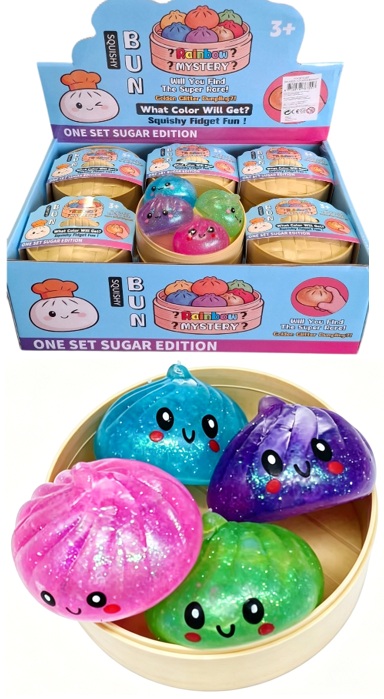 Y-A3.5 TOY2610-057 Sugar Squishy Dumpling 4small pcs in 8.5cm Basket - 12pcs