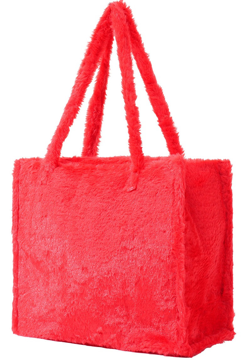 Y-C1.1 BAG1014-001-5 Fluffy Faux Fur Shopper 36x29x13.5cm Red