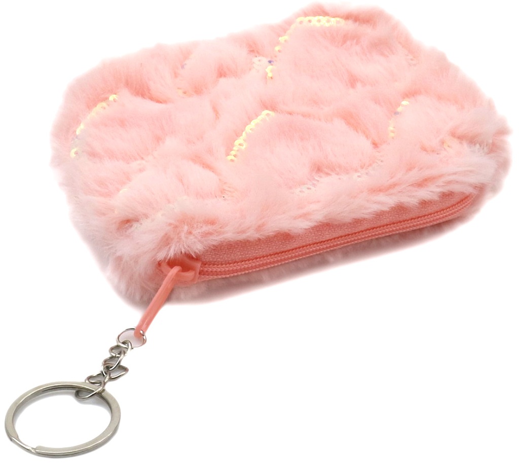 K-C7.2  KY1154-004 Keychain Fluffy Pouch Hearts 12.5x10cm Light Pink