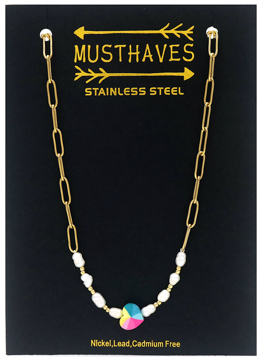 H-E1.2  N2126-022G S. Steel Necklace Heart Gold