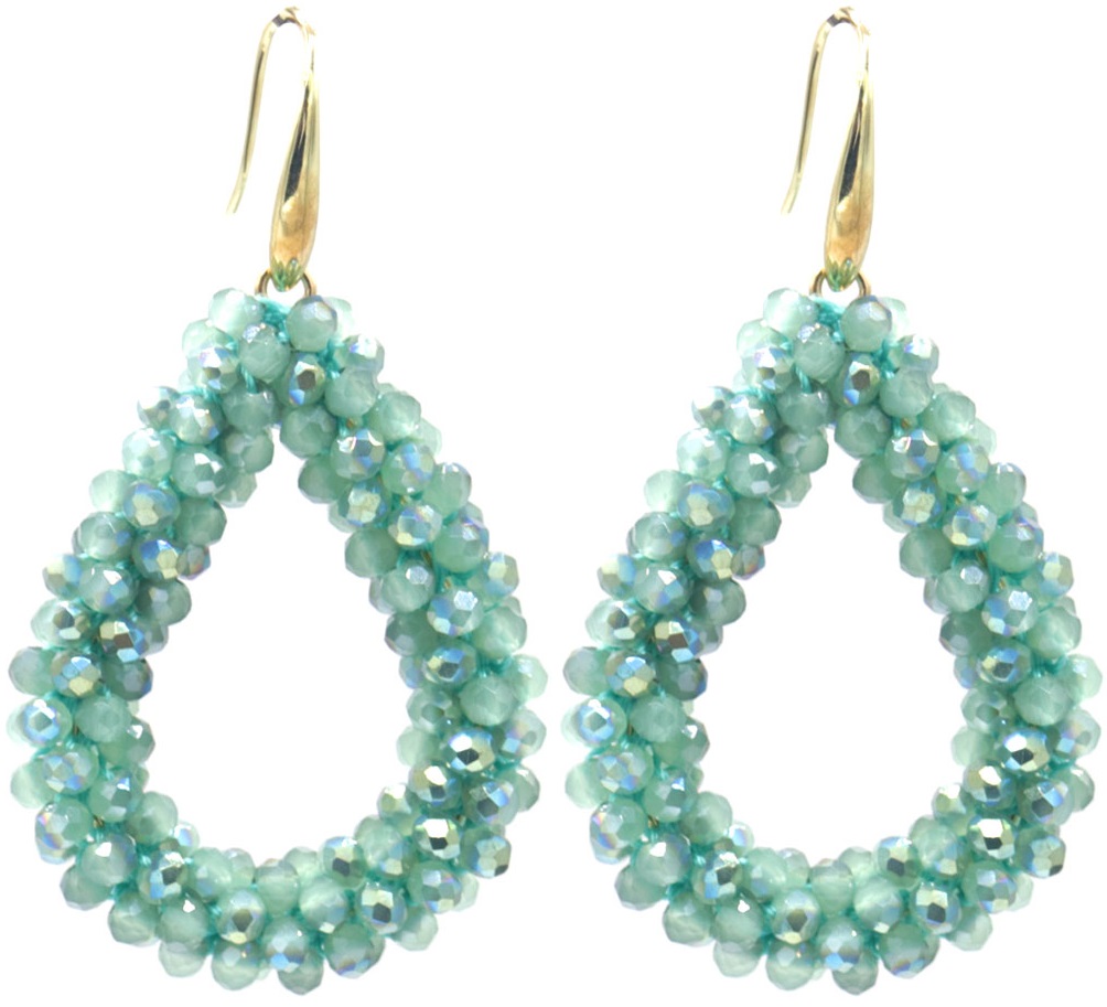 A-C8.3 E007-001-37 Earrings Faceted Glass Beads 4.5x3.5cm Green