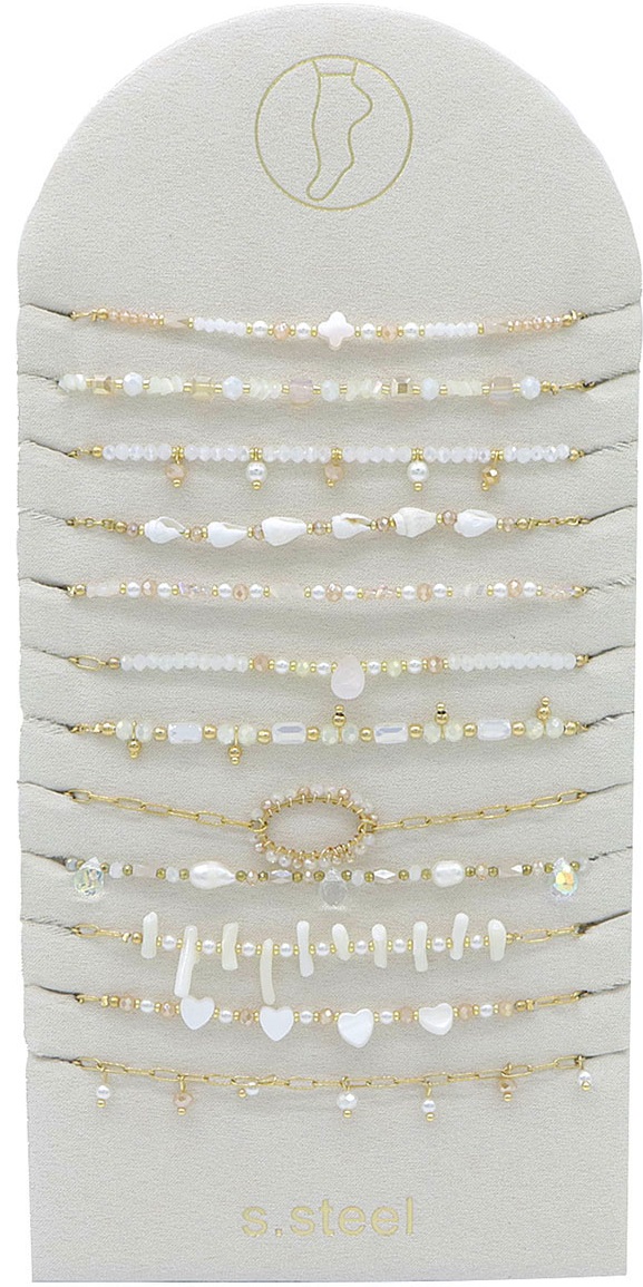 S-H7.3 ANK221-132-3 S. Steel Anklet Set on Display 12pcs - White