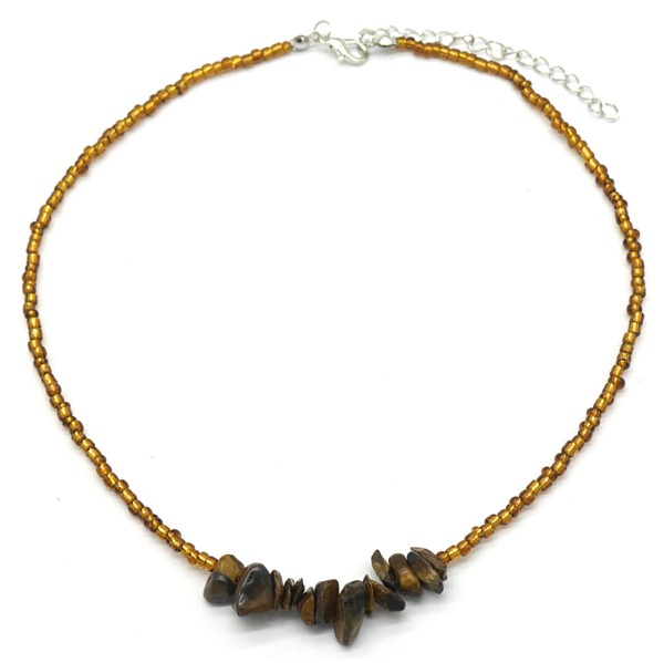 C-D21.2 N2175-006 Necklace Glass Beads Stones Brown