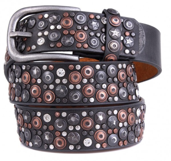 H-C1.1 FTG-060 PU with Leather Belt with Studs-Stars-Crystal 90x3,5 cm