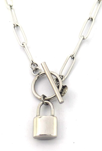 E-A15.2 N2033-020S S. Steel Necklace with 16mm Padlock Silver