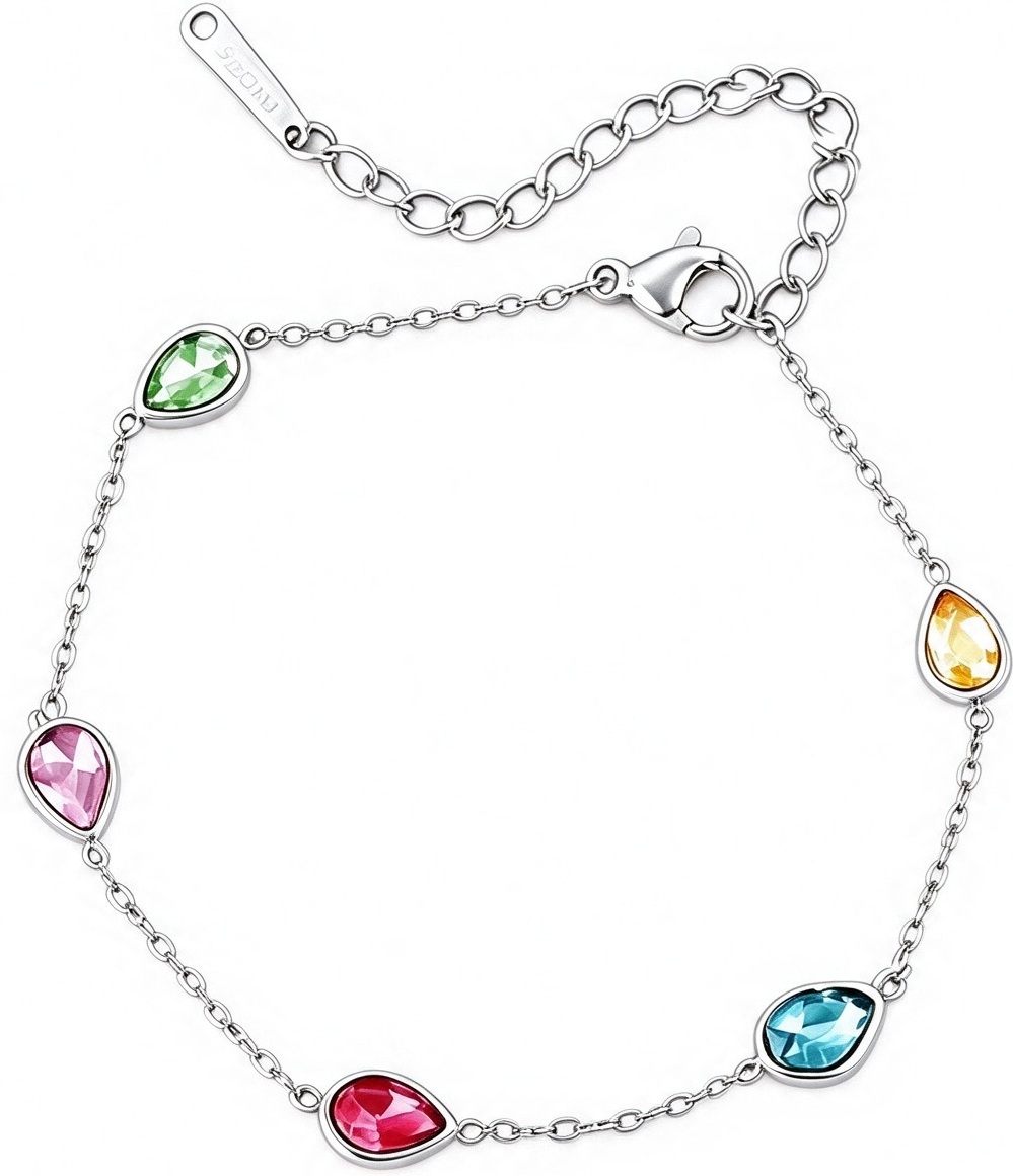 A-C18.4 B2616-014S S. Steel Bracelet 16-21cm Crystals