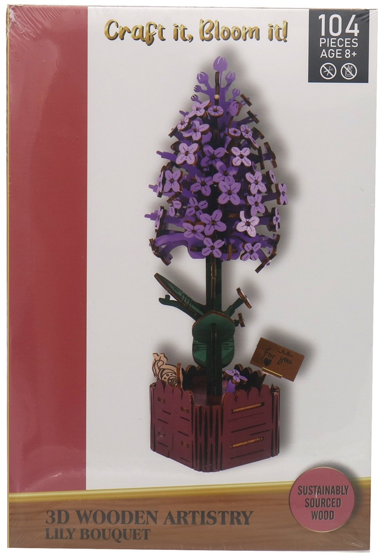 X-L10.1  TOY1153-004-8 Wooden 3D Puzzle 104pcs lily