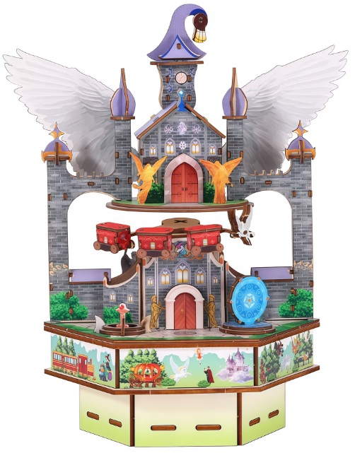 R-H7.1 TOY1153-003 Wooden 3D Puzzle - Sound - LED - Moving- Castle