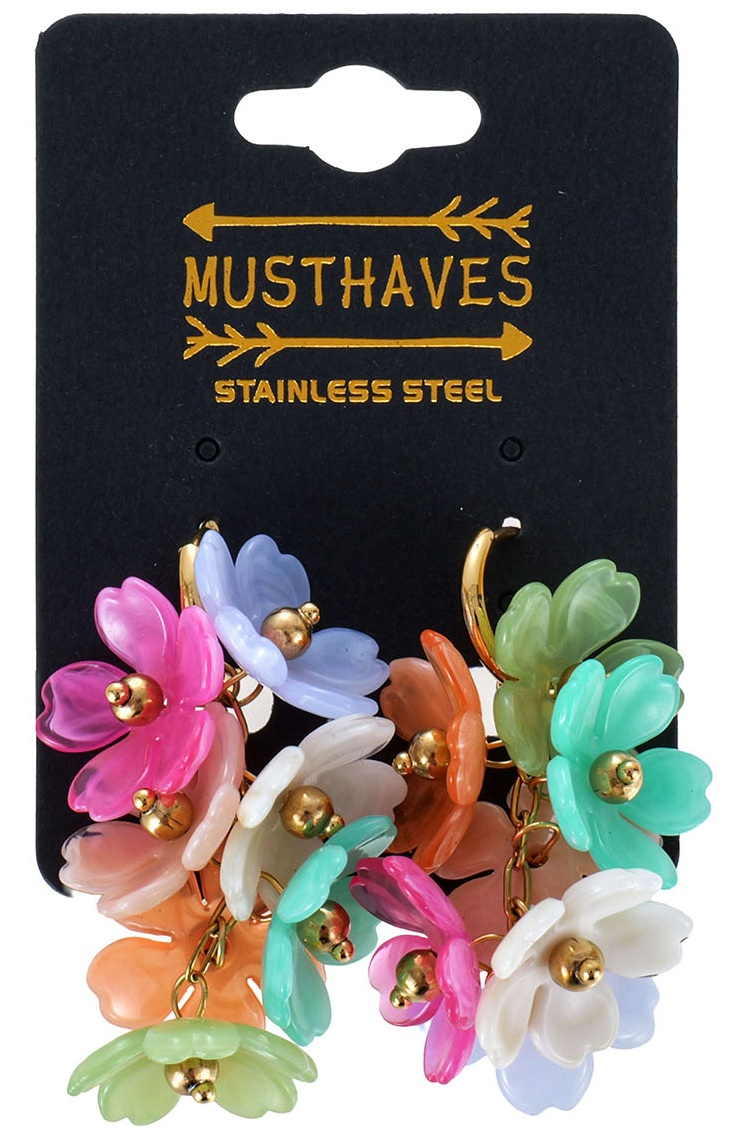 D-D1.2 E1144-027-4 S. Steel Earrings Flowers 5cm - Multi