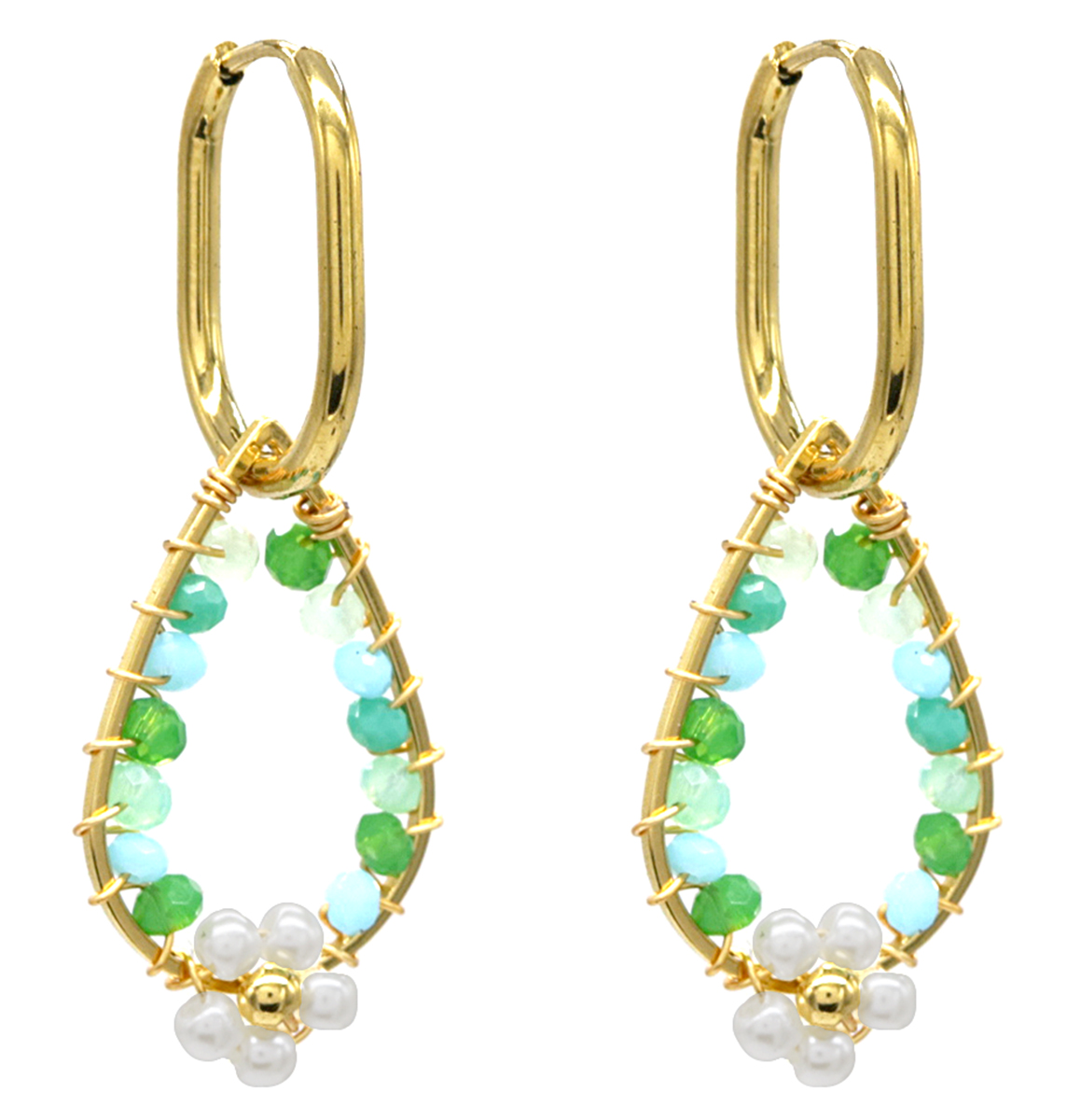 C-C6.1 E221-356G S. Steel Earrings Glass Beads 4cm