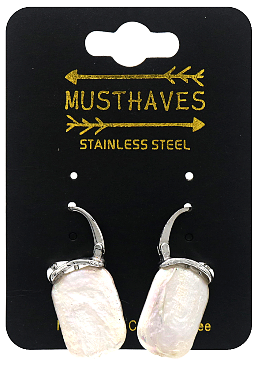 B-A5.5 E031-079S S. Steel Earrings Mother of Pearl 3x1.2cm