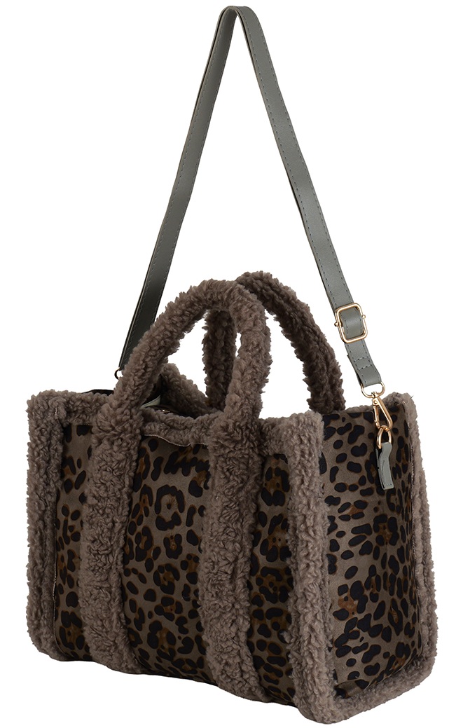 T-M4.1 BAG1021-014-2 Shopper Bag Teddy Leopard 33x26x13cm Grey