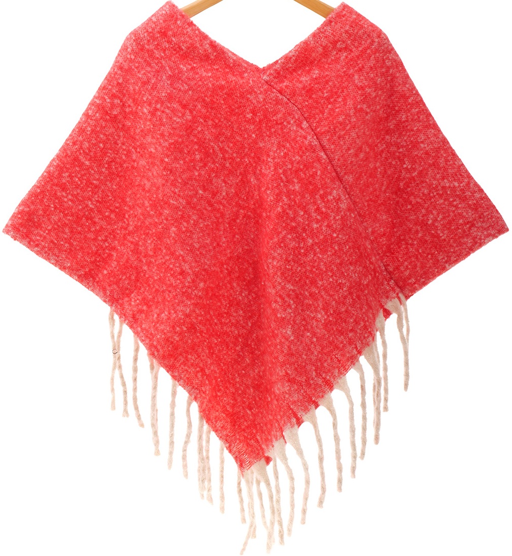 T-I8.2 SCARF2588-011-9 Woven Winter Poncho Red