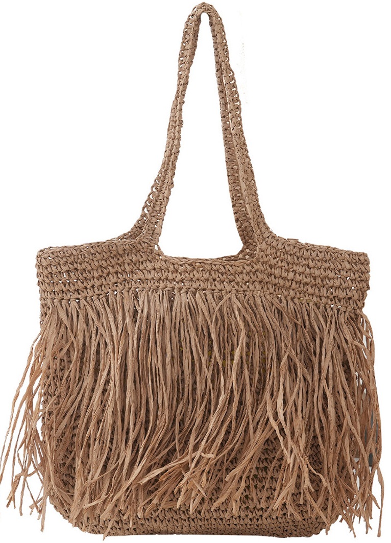 Y-C3.2 BAG2597-007-1 Woven Bag Tassels 43x39cm Brown