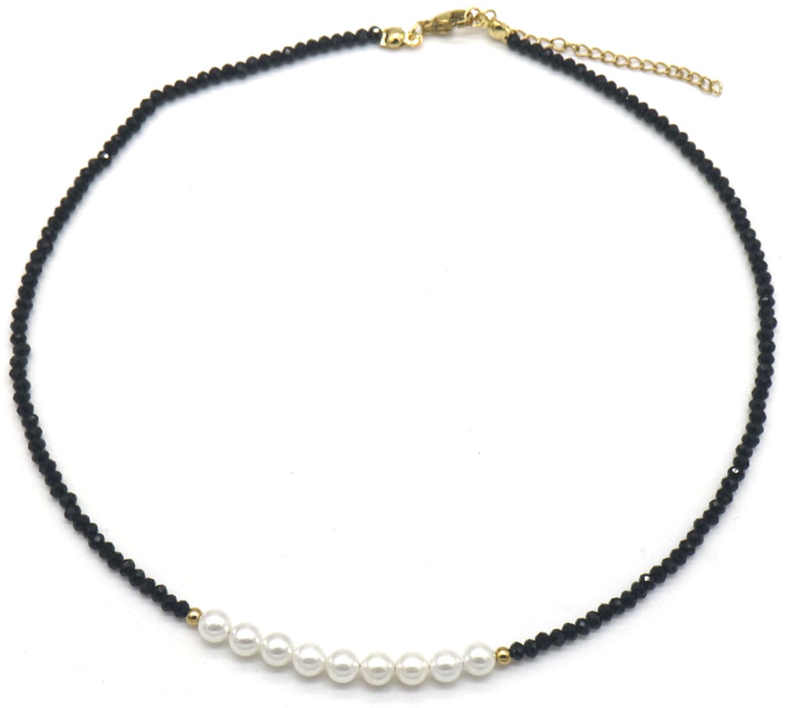 G-F9.3 N1659-008 Necklace Pearls Faceted Glassbeads 39-44cm 