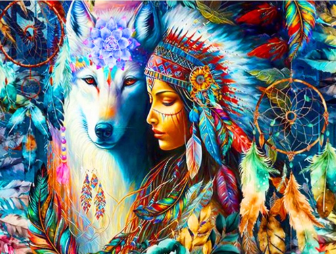 T-C7.1 DP2545042 Diamond Painting -Canvas 50x40cm - Painting 45x35cm Wolf-Girl