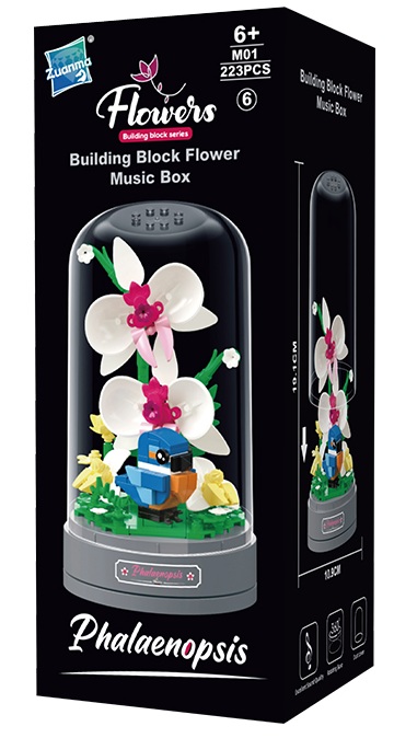 R-I6.1  M01-6 Building Blocks Rotating Music Box 19.1x10.9cm - Phalaenopsis