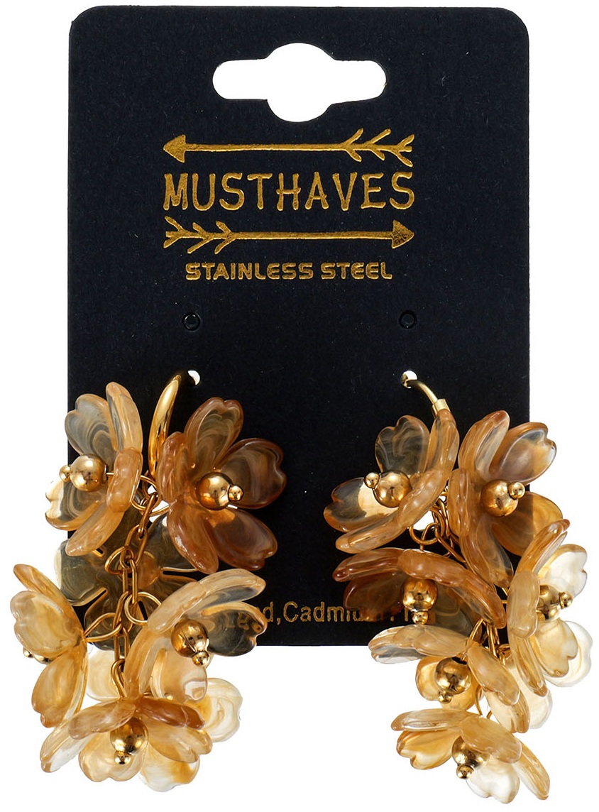 D-B15.3 E1144-027-1 S. Steel Earrings Flowers 5cm - Brown