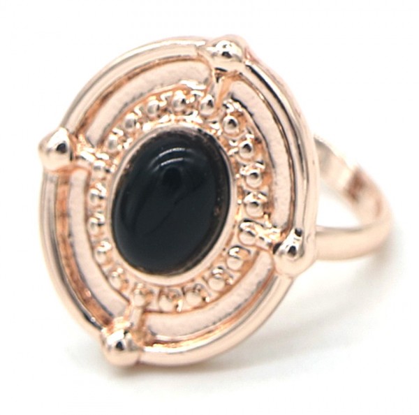 A-F5.3 R532-001R Adjustable Ring with Black Stone Rose Gold A-F5.3 R532-001R Adjustable Ring with Black Stone Rose Gold