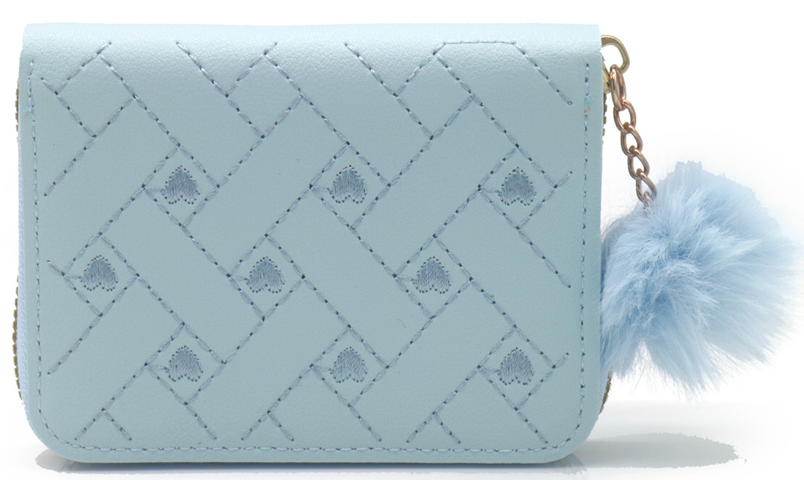 X-M6.1 WA009-011-1 PU Wallet Embroidered Hearts 12x9cm - Blue