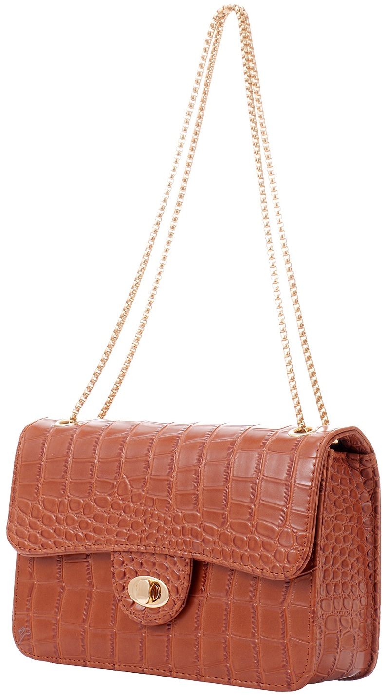 R-F7.2  BAG1117-005-5 PU Bag Faux Crocodile  27x17x7.5cm Brown