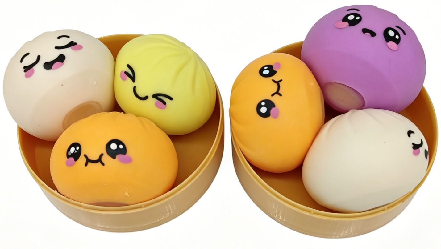 R-L7.1 TOY004-009 Squishy Dumpling 3pcs 3.5cm in Basket - 12pcs