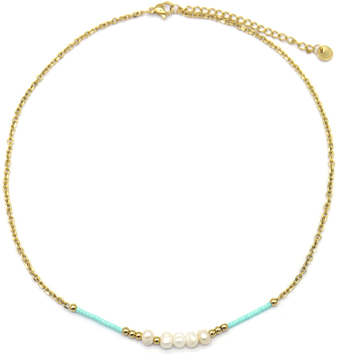 I-A10.1 NA221-103G S. Steel Necklace Glassbeads Freshwater Pearls 40-45cm