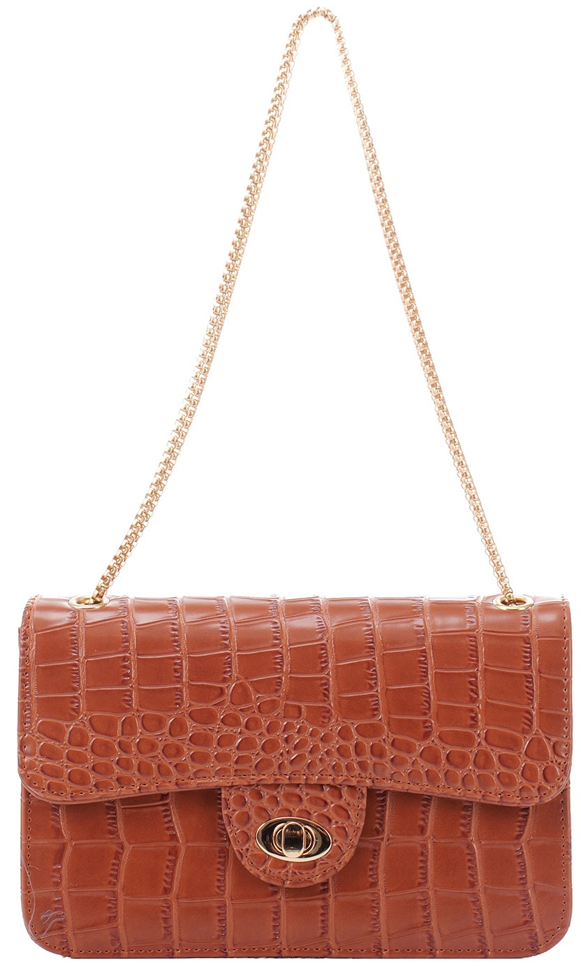 R-F7.2  BAG1117-005-5 PU Bag Faux Crocodile  27x17x7.5cm Brown