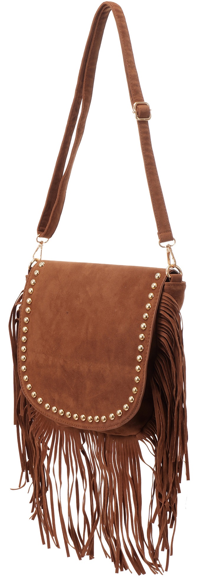 Q-L8.2  BAG1122-001-5 PU Bag Fringes and Studs 30x27cm Brown