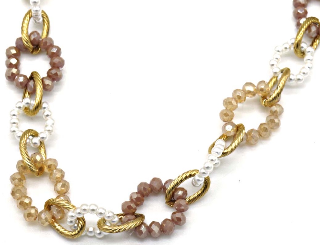 I-E4.1 N221-384 No. 4 S. Steel Necklace Faceted Glassbeads Brown