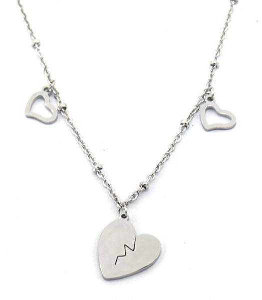 A-E8.1 N2179-003S S. Steel Necklace 7 Charms Hearts