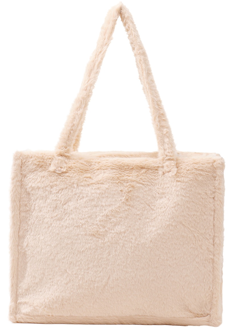 Y-B3.4 BAG1014-001-3 Fluffy Faux Fur Shopper 36x29x13.5cm Beige