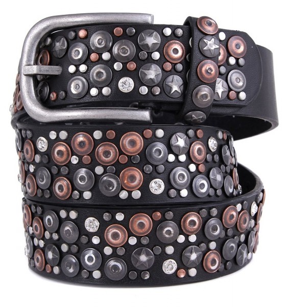 H-F14.1 FTG-060 PU with Leather Belt with Studs-Stars-Crystal 85x3,5 cm