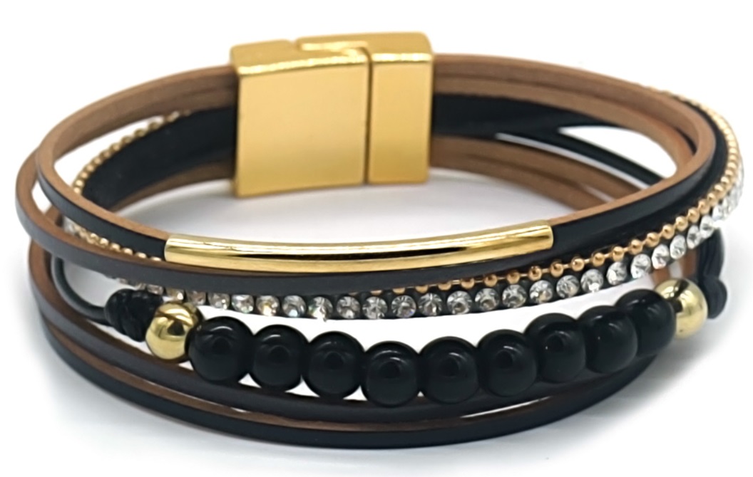 E-F2.1 B825-002-2 Leather Bracelet 19cm Black