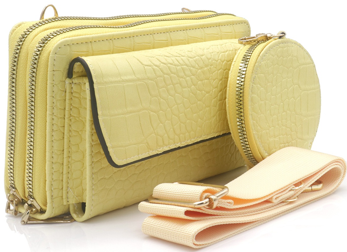 Q-N8.2 BAG1010-003-2 PU Bag Croco with 10cm Wallet 19x11x6.5cm Yellow