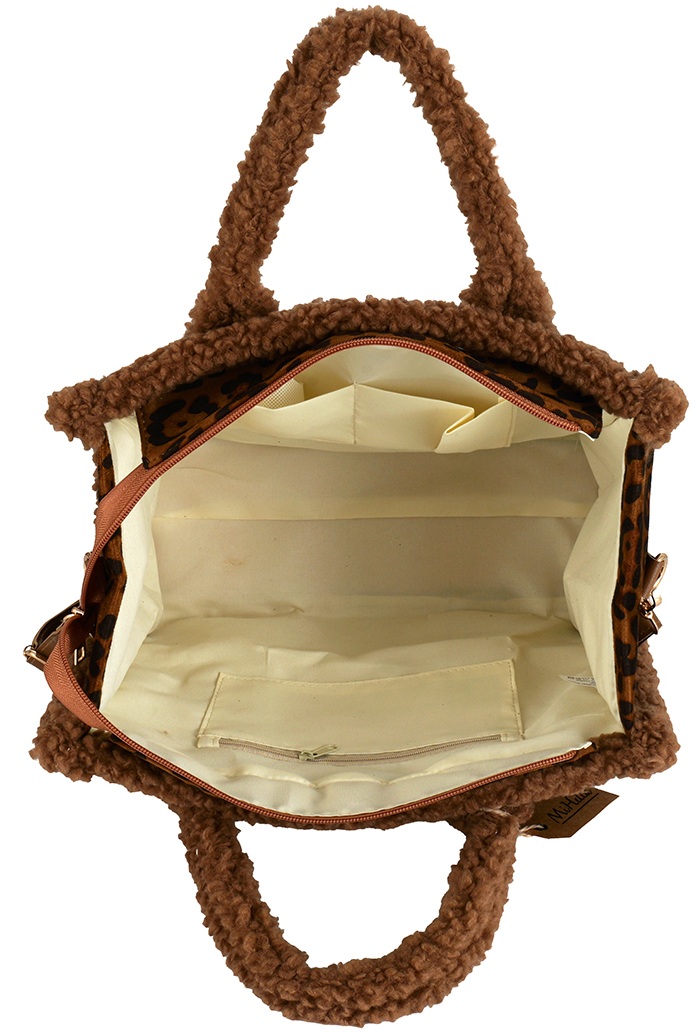 T-G8.1 BAG1021-014-1 Shopper Bag Teddy Leopard  33x26x13cm Brown