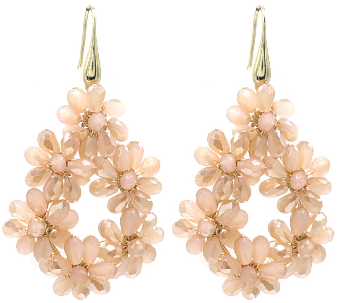 J-C7.1 E827-002-3 Earrings Faceted Glass Beads 6cm Pink