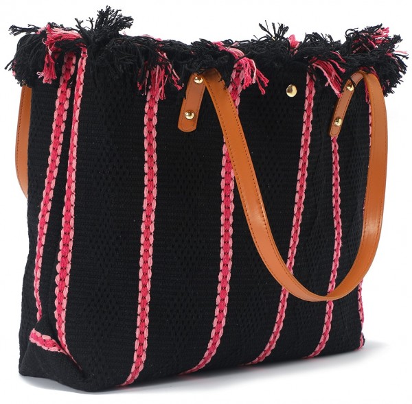 T-P6.2 BAG609-002D Beach Bag Cotton 50x38x11cm Black