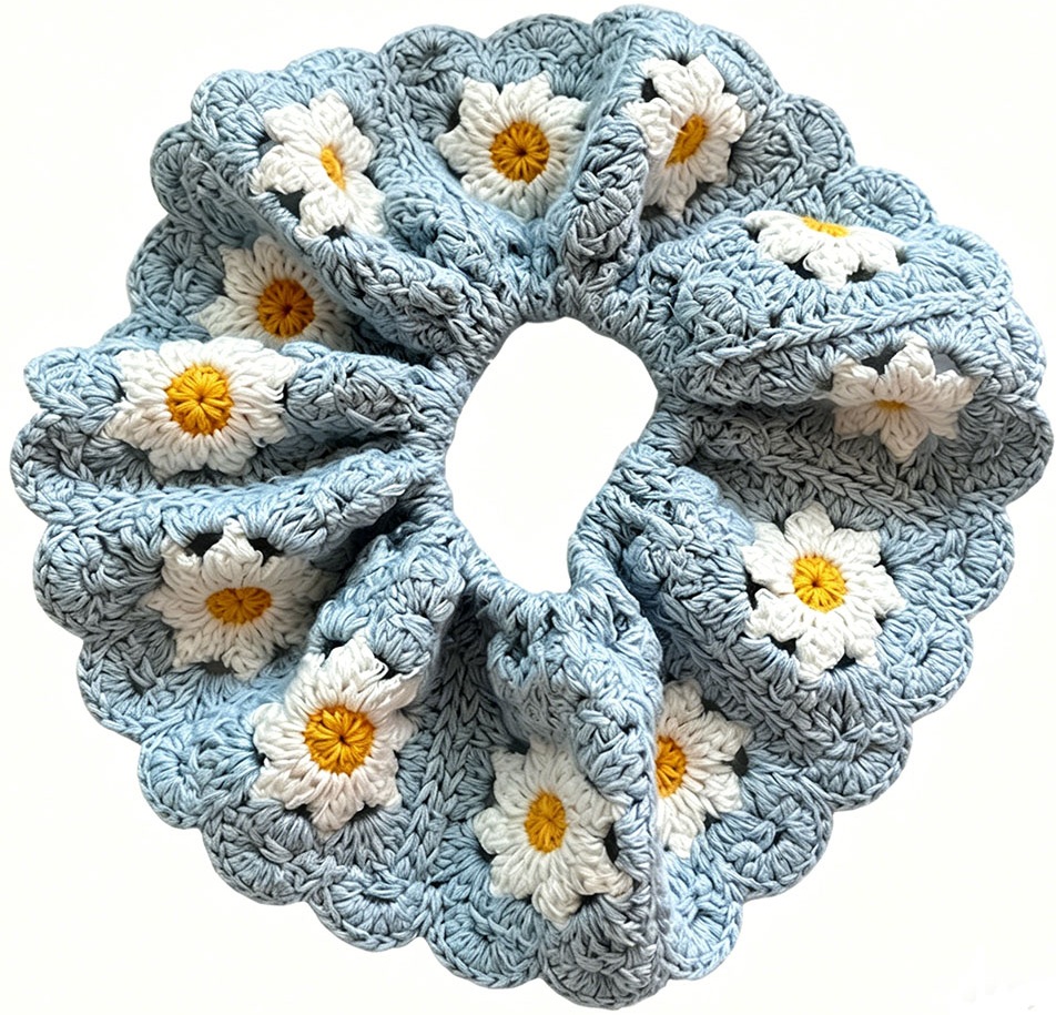 X-N1.1  H2622-010-4 XL Knitted Scrunchie 16cm - Blue