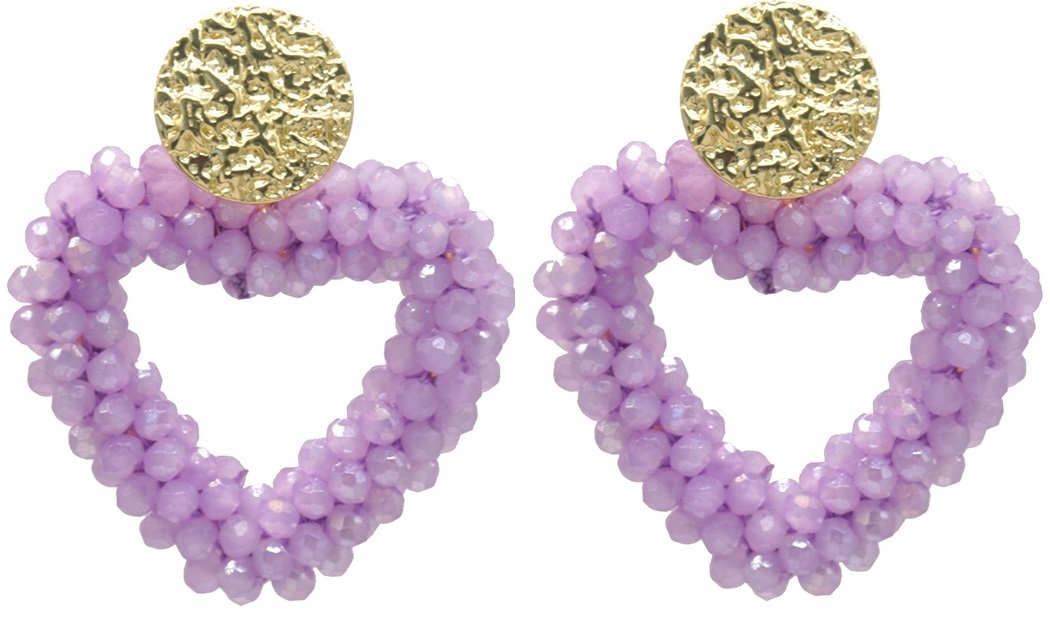 H-A2.3 E725-005 No. 3 Earrings Faceted Glassbeads Heart 4.5x4cm