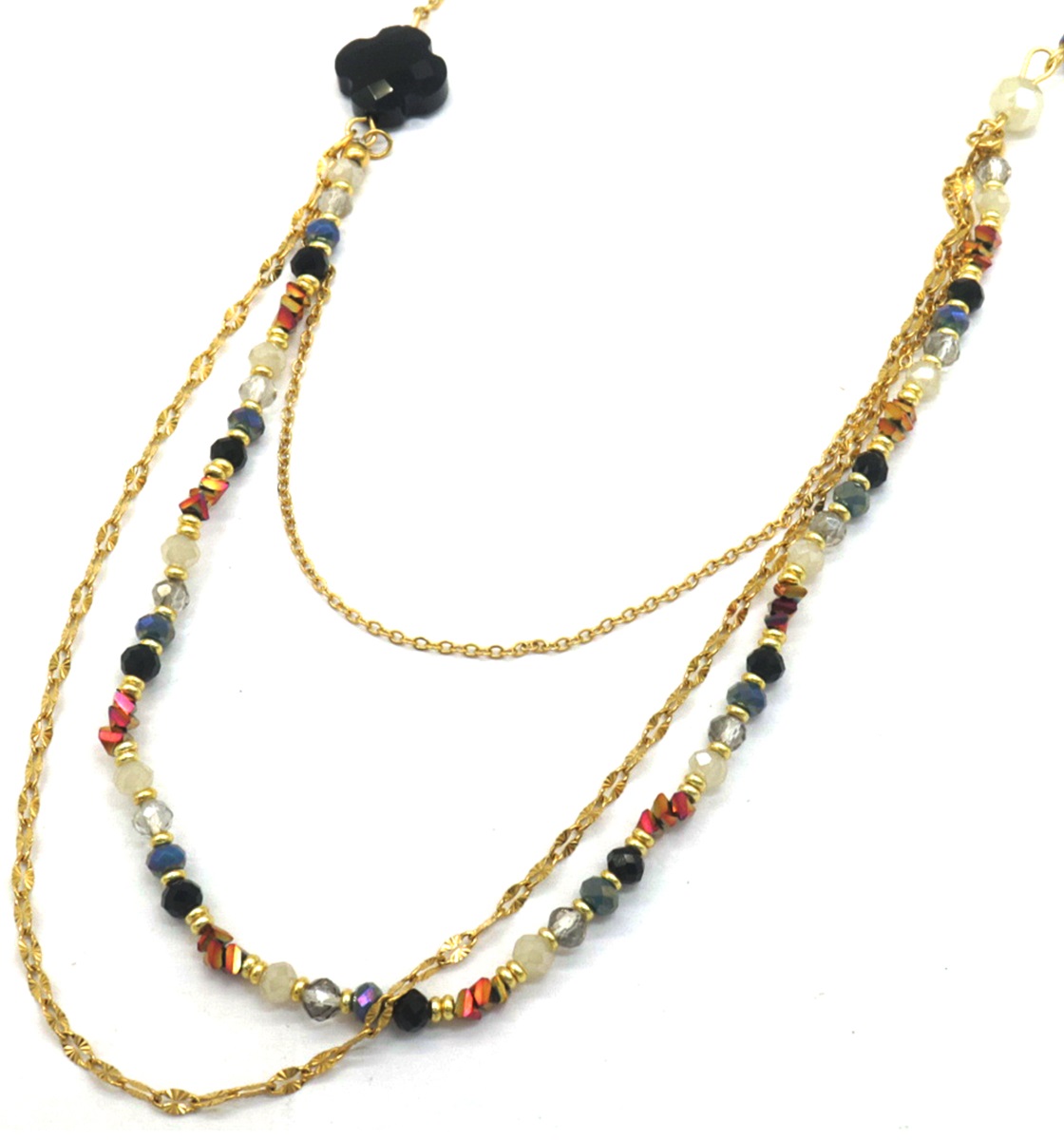 C-C9.1 N221-363 S. Steel Necklace Layered Black