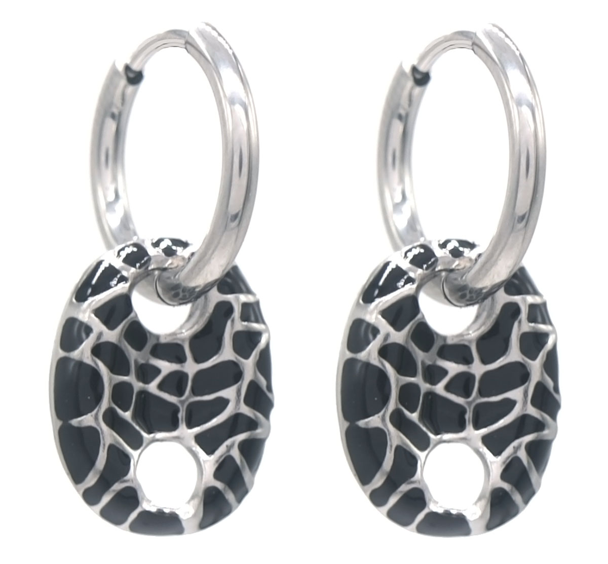 E-B19.1 E103-250S-2 S. Steel Earrings 3cm Black